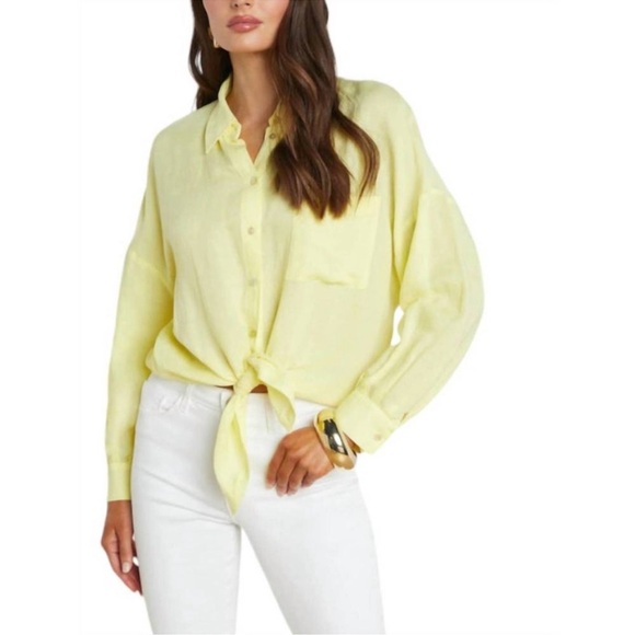 L'Agence Talitha Tie Blouse Yellow Button Up Shirt Linen Blend Top - Picture 9 of 15